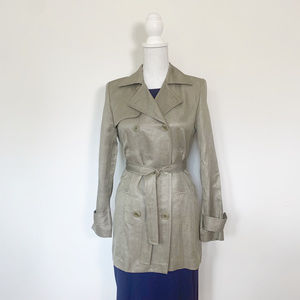 DKNY 6 dull gold linen/silk tie belt 3/4 coat